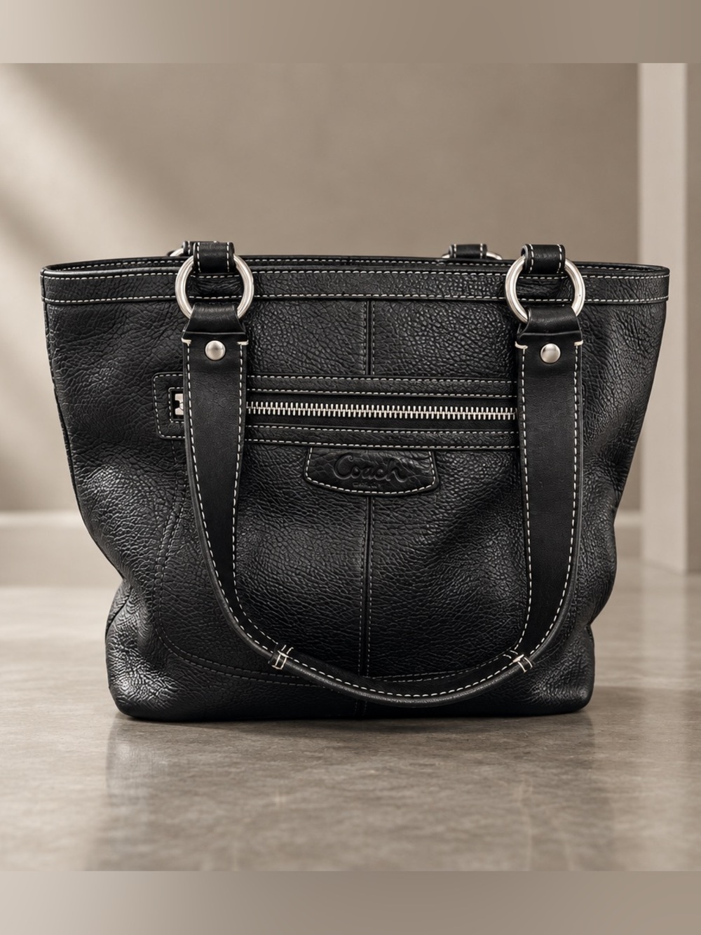 Coach “Penelope” Black Pebbled Leather Shoulder Tote